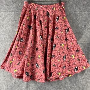 Lindy Bop Peggy Skirt Womens Large Pink Pleated Bird Print Retro Rockabilly